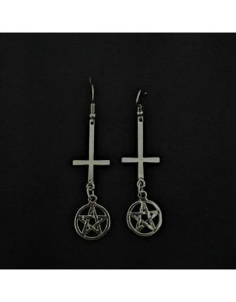 Pentagram Ters Haç 3 Küpe